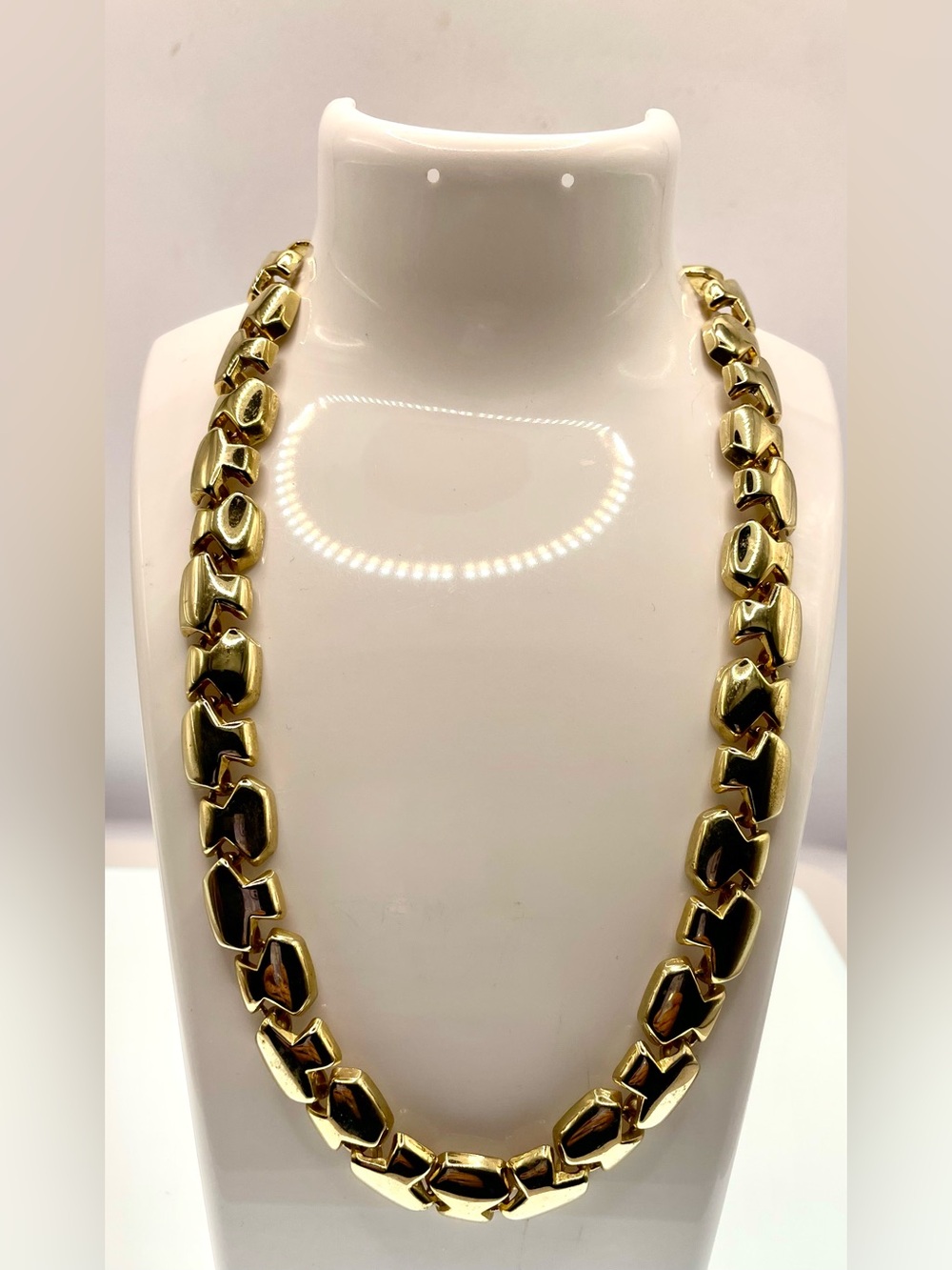 Vintage Gold Tone Chunky Link Necklace Statement Collar Geometric Modernist